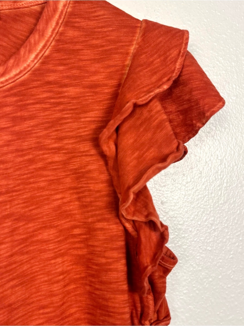 Veronica Beard Small Akeela Ruffle Sleeve Cotton Tee Top Rust Red-Orange - Picture 4 of 6